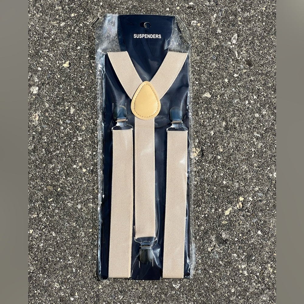 Tan Y Back Adjustable One Size Unisex Suspenders NEW IN PACKAGE
